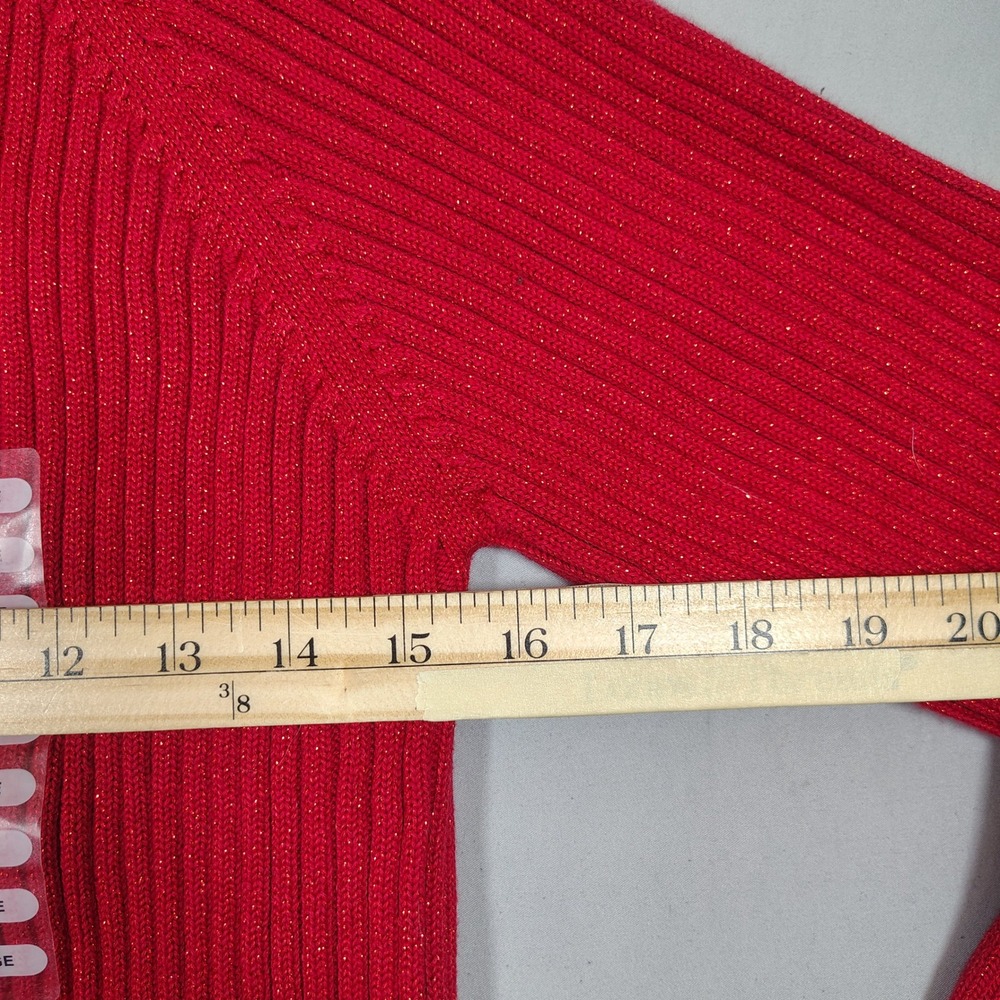 Relativity Sweater Women L Red Mock Neck Metallic Ribbed Knit Cotton R4814L - Picture 7 of 8